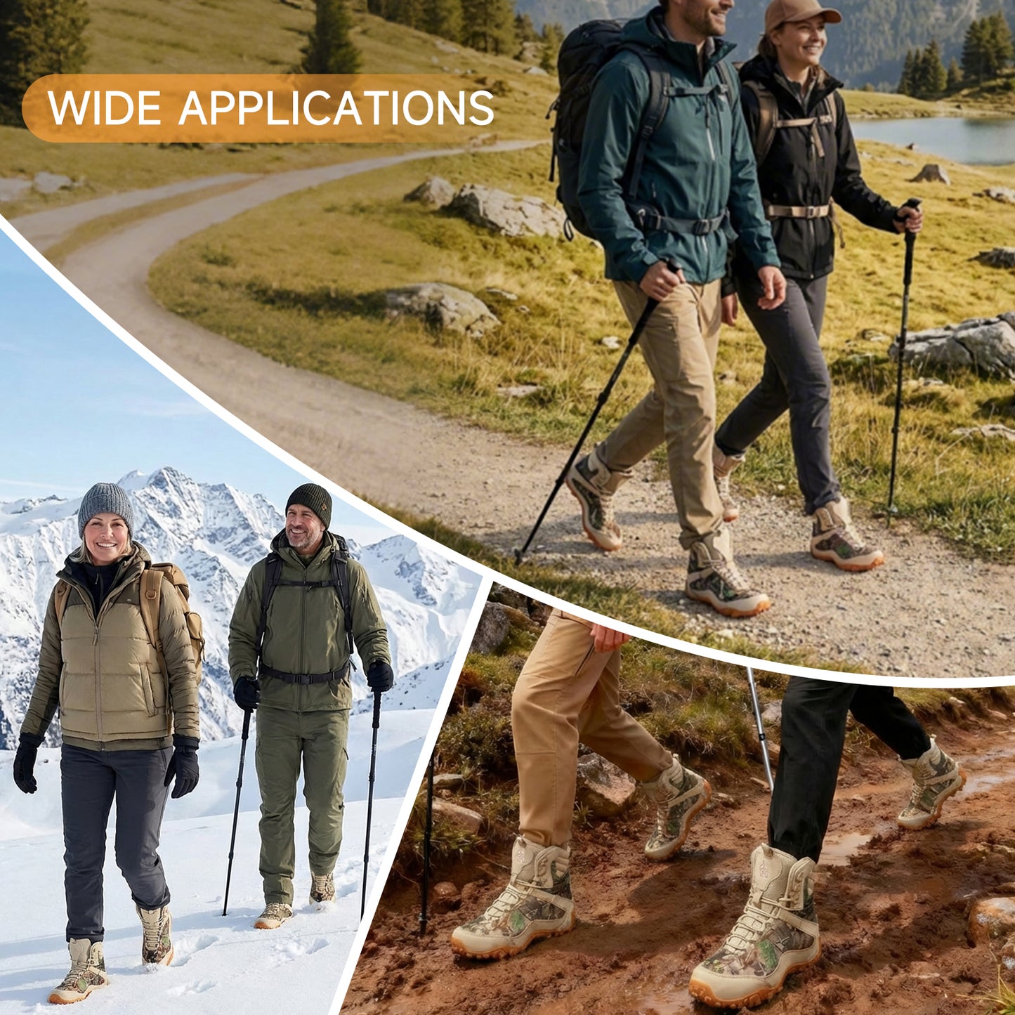 Waterproof Hiking Boots for Men,Mid-Cut Mountain Trekking Boots with Ankle Support,Non-Slip Rubber Sole for Snow, Mud & Rocky Trails