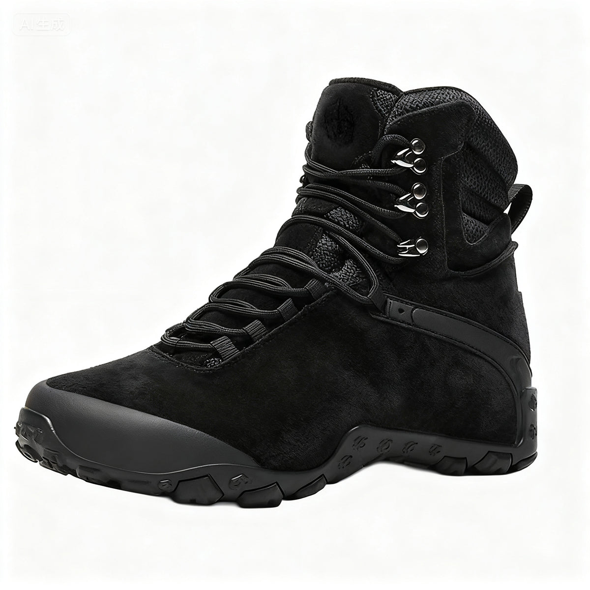 Black waterproof hiking boots, mid-cut ankle protection, lightweight, wear-resistant, non-slip rubber outsole, anti-collision toe tactical boots