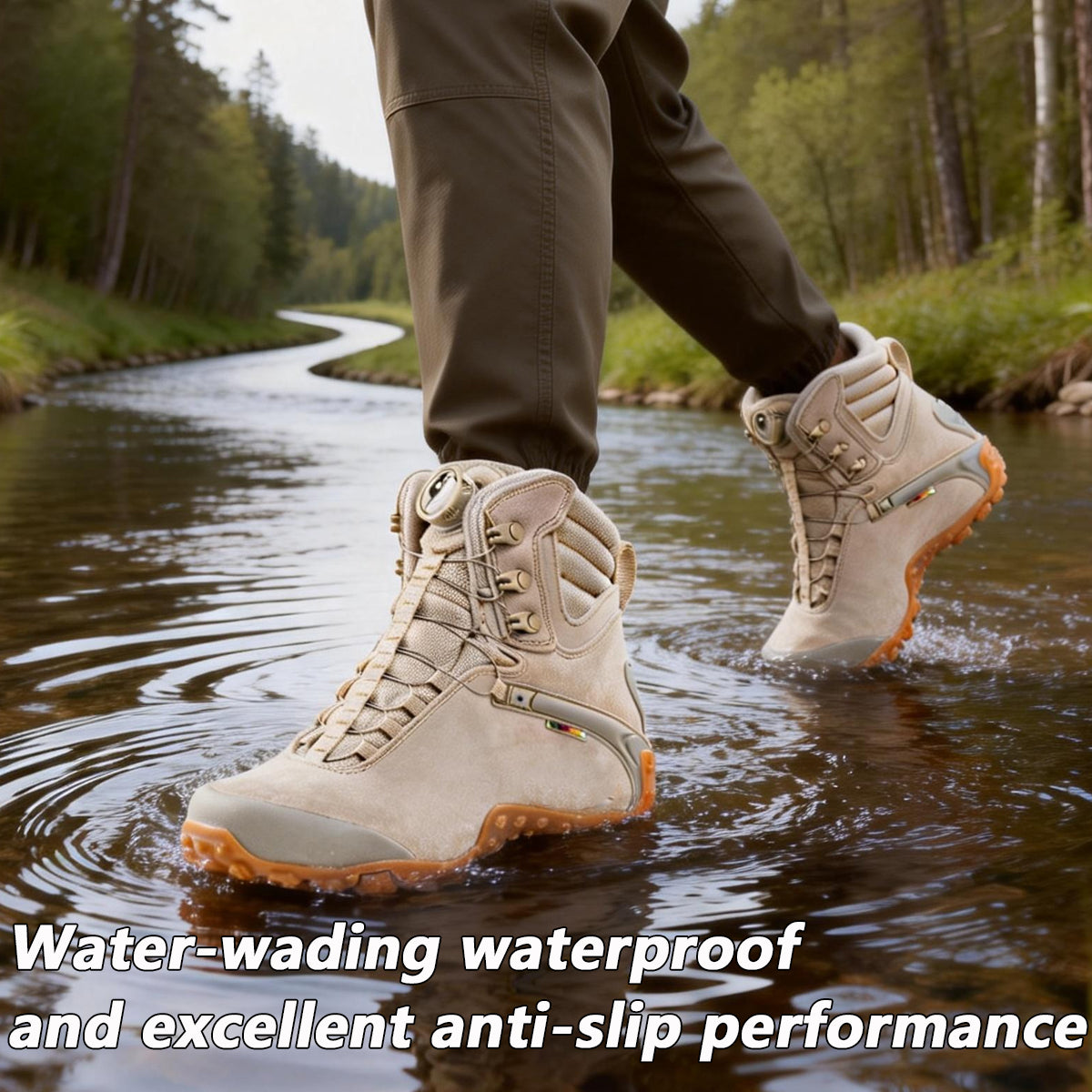 Men’s Waterproof Hiking Boots with Quick-Adjust Knob, Non-Slip Mountain & Trail Boots with Ankle Support, Wear-Resistant Outdoor Boots for Hiking, Trekking & Camping