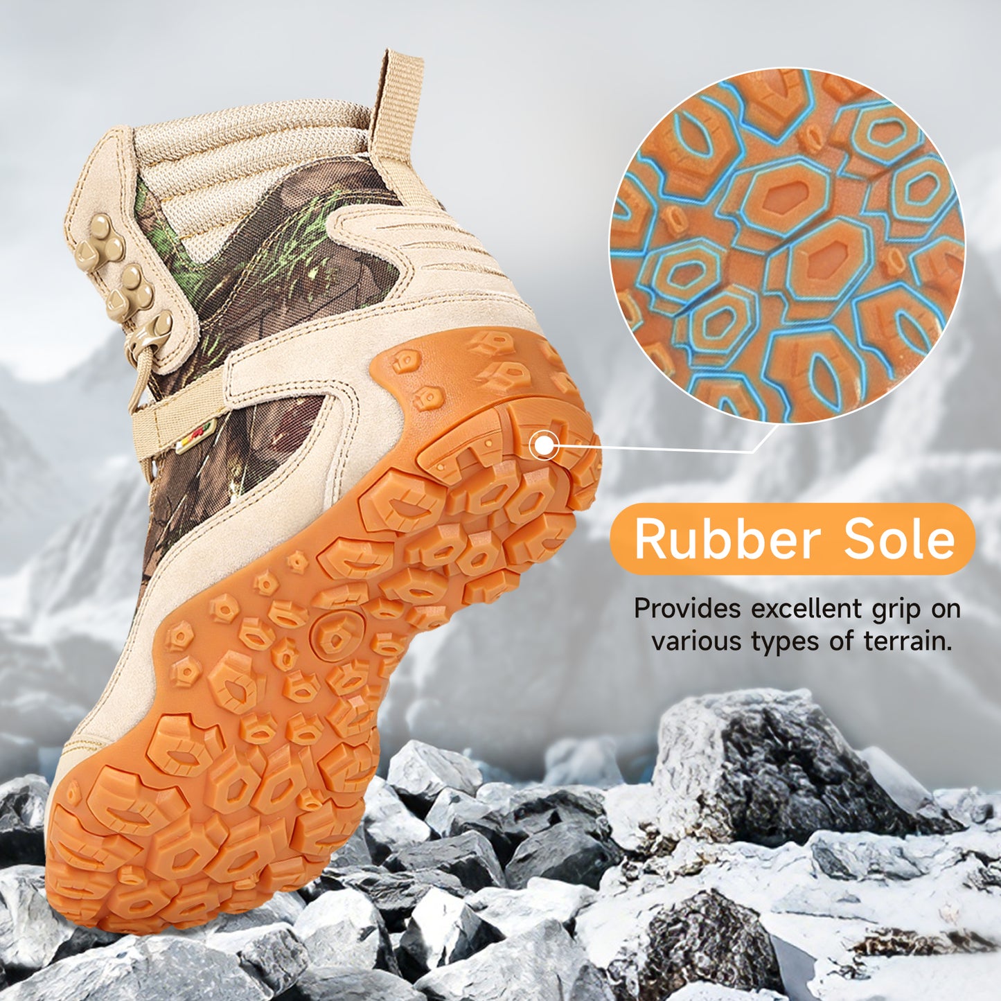 Waterproof Hiking Boots for Men,Mid-Cut Mountain Trekking Boots with Ankle Support,Non-Slip Rubber Sole for Snow, Mud & Rocky Trails