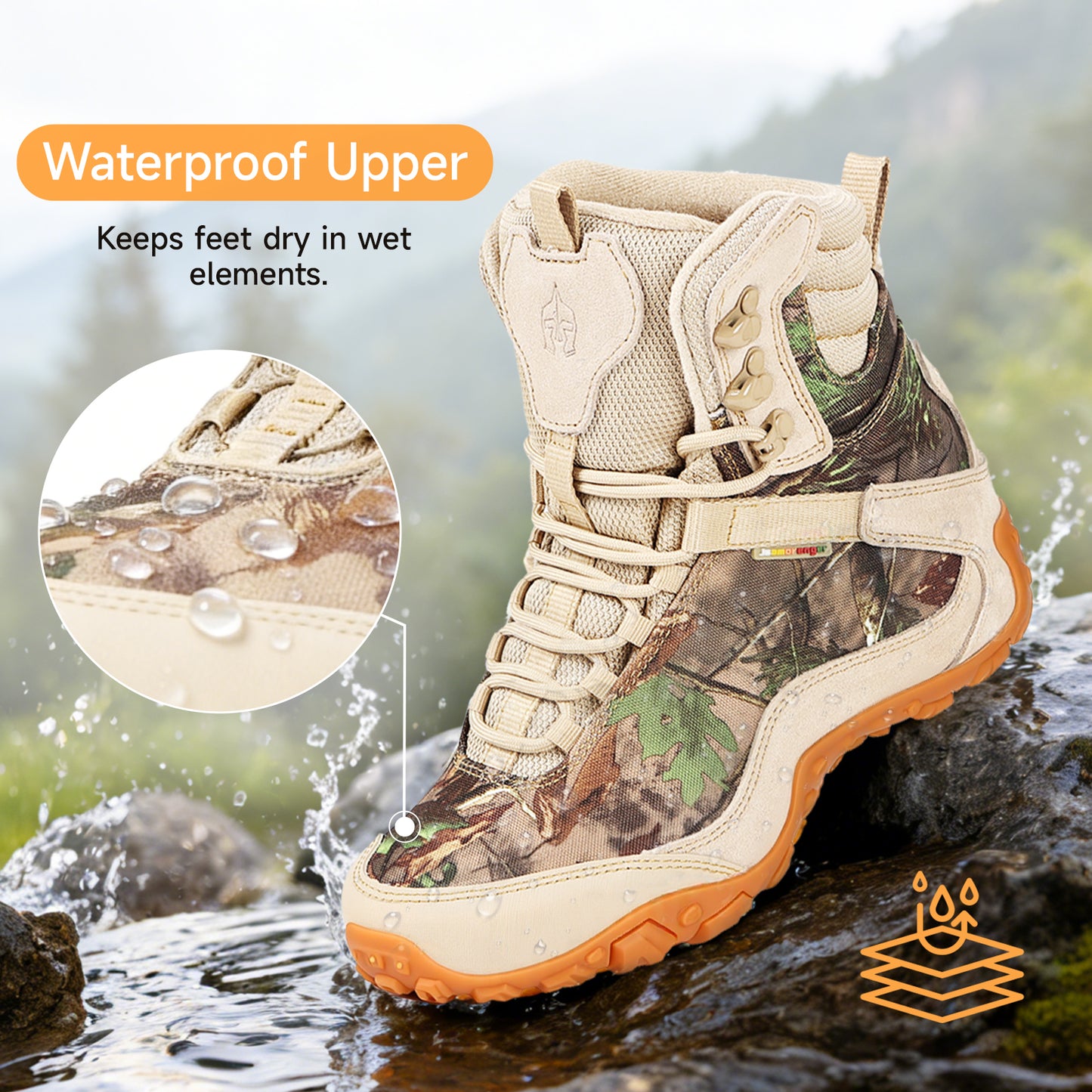 Waterproof Hiking Boots for Men,Mid-Cut Mountain Trekking Boots with Ankle Support,Non-Slip Rubber Sole for Snow, Mud & Rocky Trails