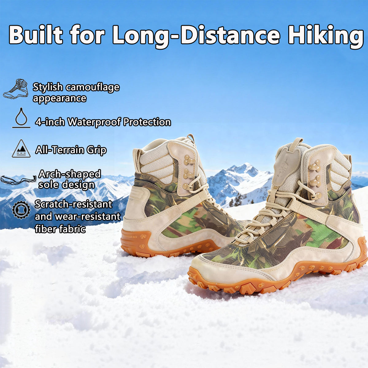 Waterproof Hiking Boots for Men,Mid-Cut Mountain Trekking Boots with Ankle Support,Non-Slip Rubber Sole for Snow, Mud & Rocky Trails