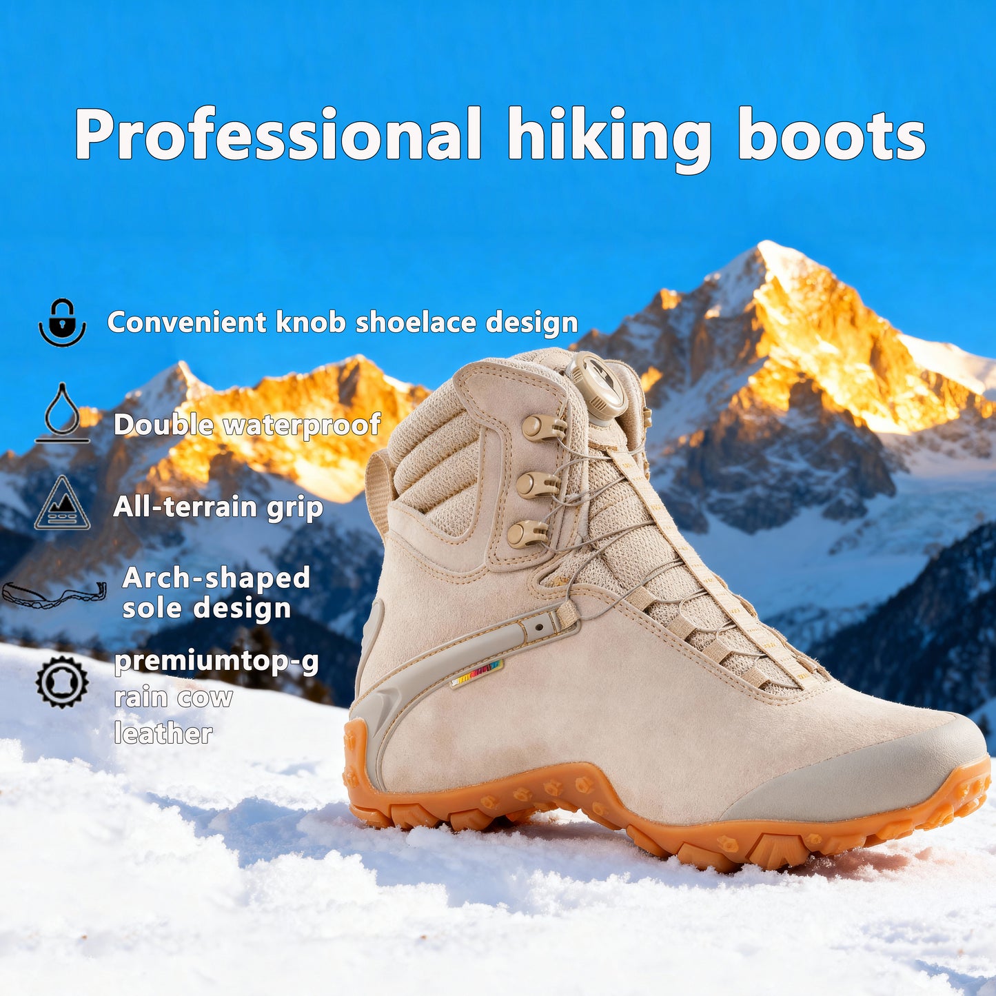 Men’s Waterproof Hiking Boots with Quick-Adjust Knob, Non-Slip Mountain & Trail Boots with Ankle Support, Wear-Resistant Outdoor Boots for Hiking, Trekking & Camping